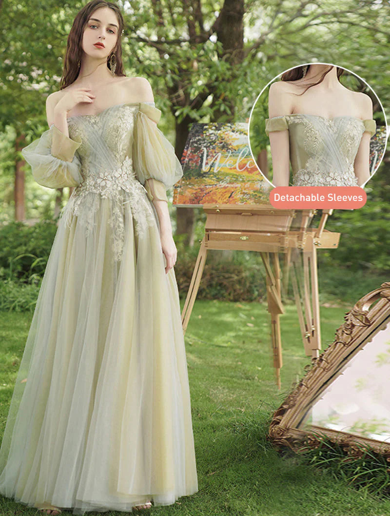 Light Green Fairy Prom Dress Green Color, Green Tulle Long Wedding Party Dress