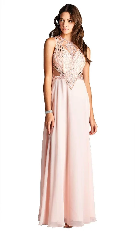 Trevi Collection - Bedazzled Illusion Jewel Sheath Evening Dress