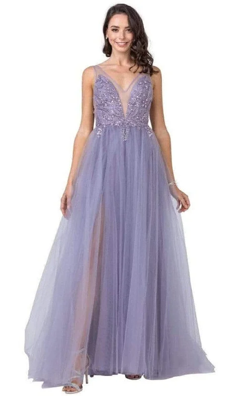 Trevi Collection - L2390 Illusion V-Neck A-Line Evening Dress