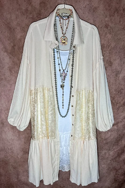 Glamorous Moments Beige Lace Dress Shirt Jacket